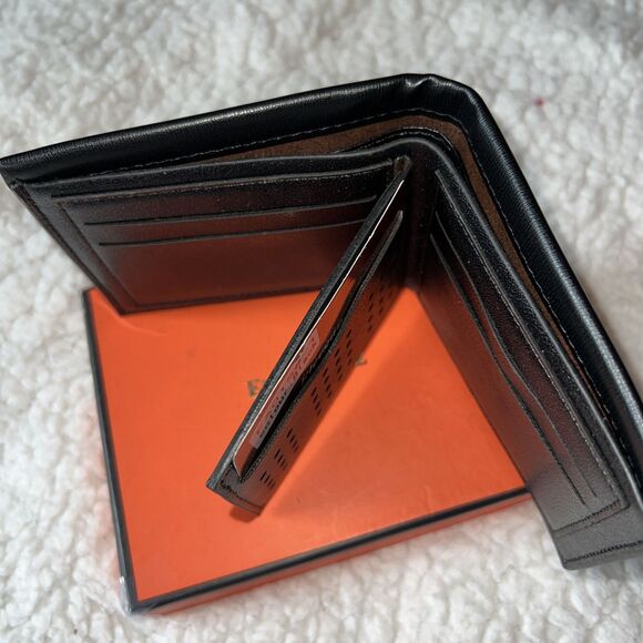New Mens Black Elegance Leather Bifold Wallet ID Window Card Photo Cash Holder - Picture 9 of 13